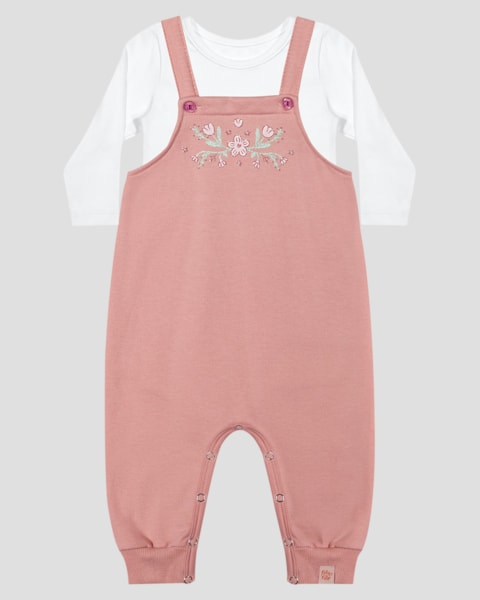 Conjunto Bebê Menina Blusa Manga Longa e Jardineira - Kely Kety - Rosa