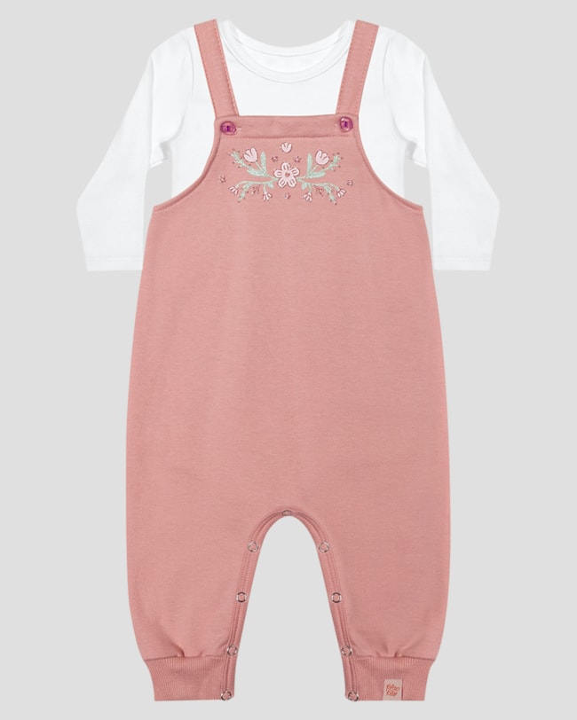 Conjunto Bebê Menina Blusa Manga Longa e Jardineira - Kely Kety - Rosa-8e1d4905-3c01-422e-8b17-3b17fbed05a7