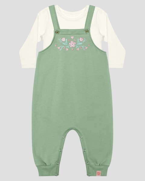 Conjunto Bebê Menina Blusa Manga Longa e Jardineira - Kely Kety - Verde