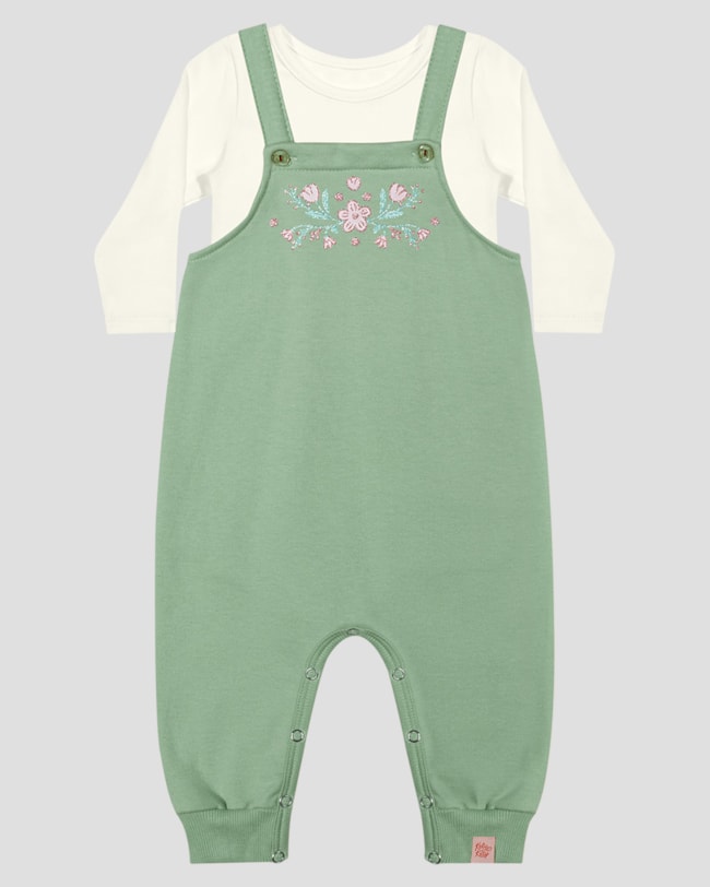 Conjunto Bebê Menina Blusa Manga Longa e Jardineira - Kely Kety - Verde-68831046-c07e-4a7e-b4ad-92801ee794b2
