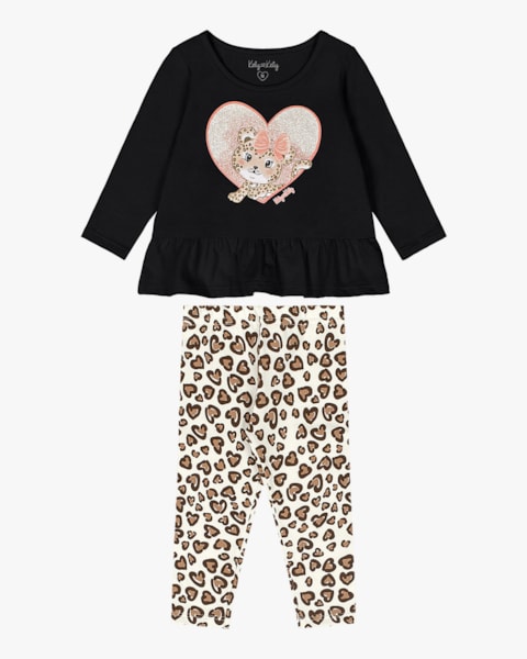 Conjunto Bebê Menina Blusa Manga Longa e Legging - Kely Kety - Preto
