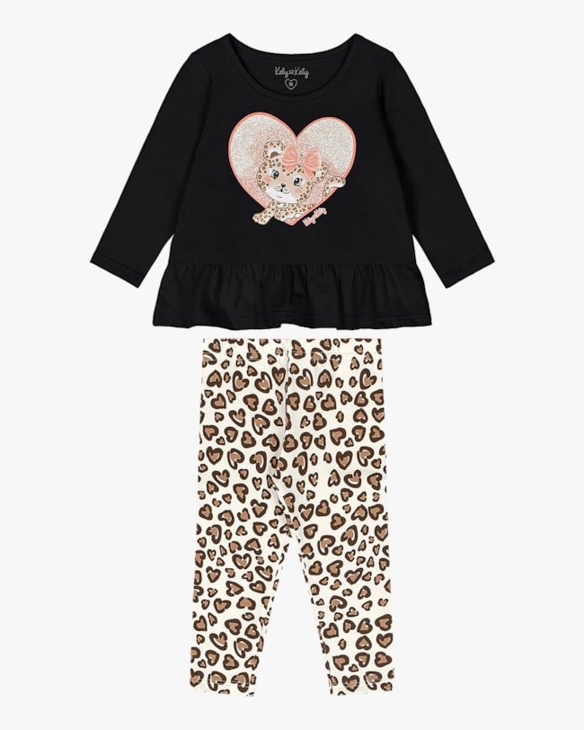 Conjunto Bebê Menina Blusa Manga Longa e Legging - Kely Kety - Preto-37a52ebe-ae3a-4260-8011-b83765a0acea