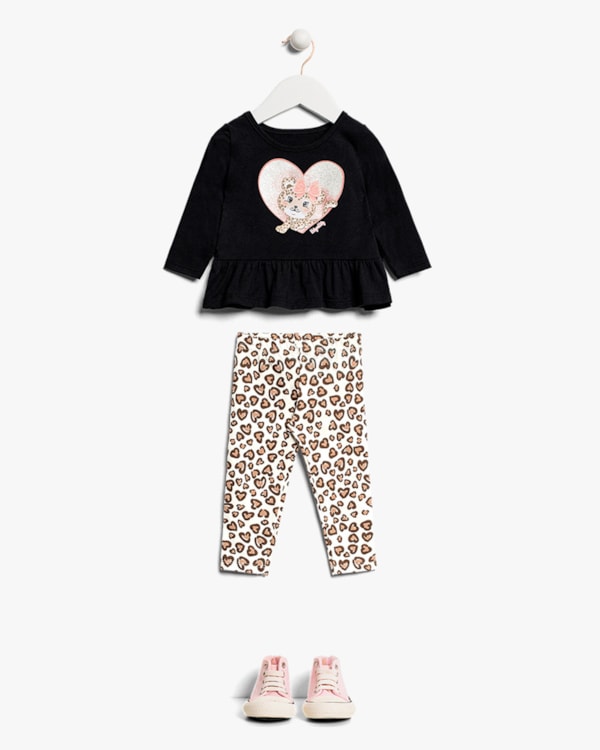 Conjunto Bebê Menina Blusa Manga Longa e Legging - Kely Kety - Preto