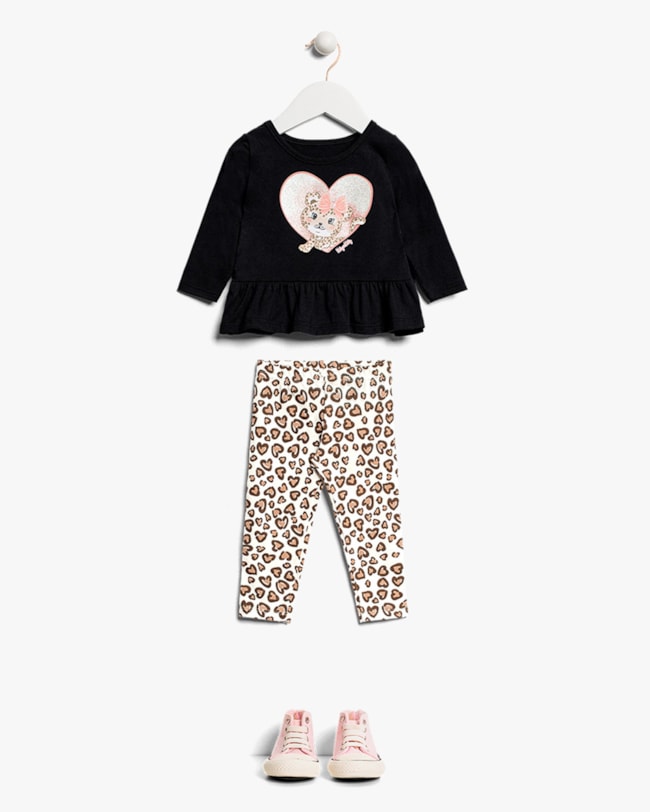 Conjunto Bebê Menina Blusa Manga Longa e Legging - Kely Kety - Preto-76457396-3ad0-4594-aef8-65241ce13772