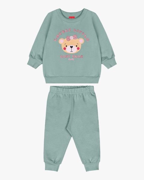 Conjunto Bebê Menina Blusão com Estampa e Calça - Kely Kety - Verde
