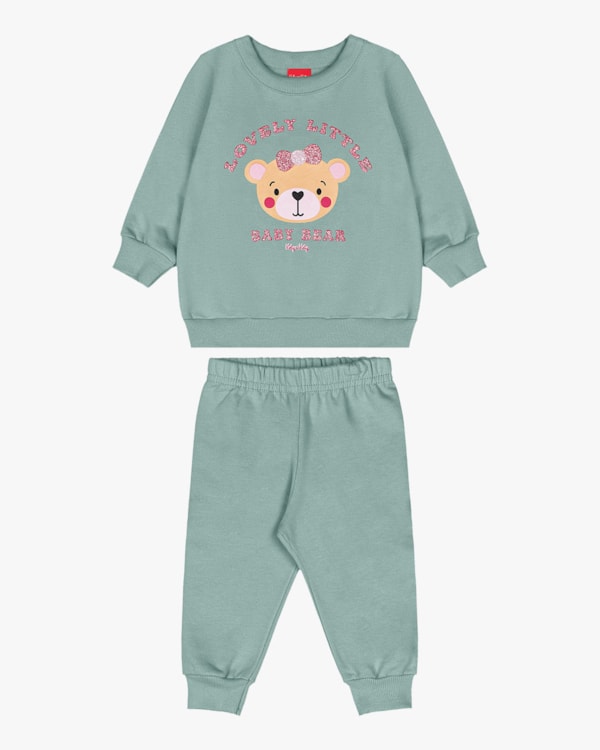 Conjunto Bebê Menina Blusão com Estampa e Calça - Kely Kety - Verde