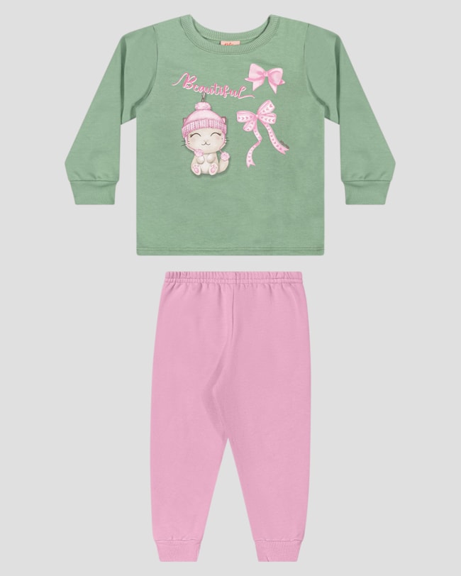 Conjunto Bebê Menina Blusão com Estampa e Calça - Kely Kety - Verde-0db92b7b-6ef2-4718-b88a-5f73aa3c9ca9