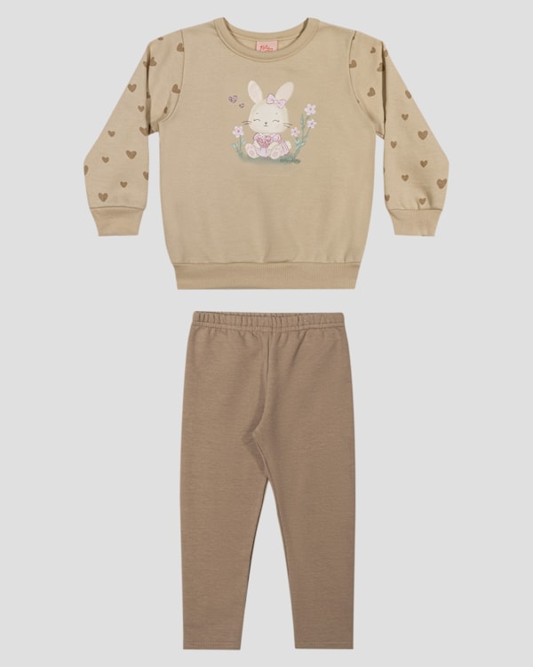 Conjunto Bebê Menina Blusão e Calça Coelhinho - Kely Kety - Bege