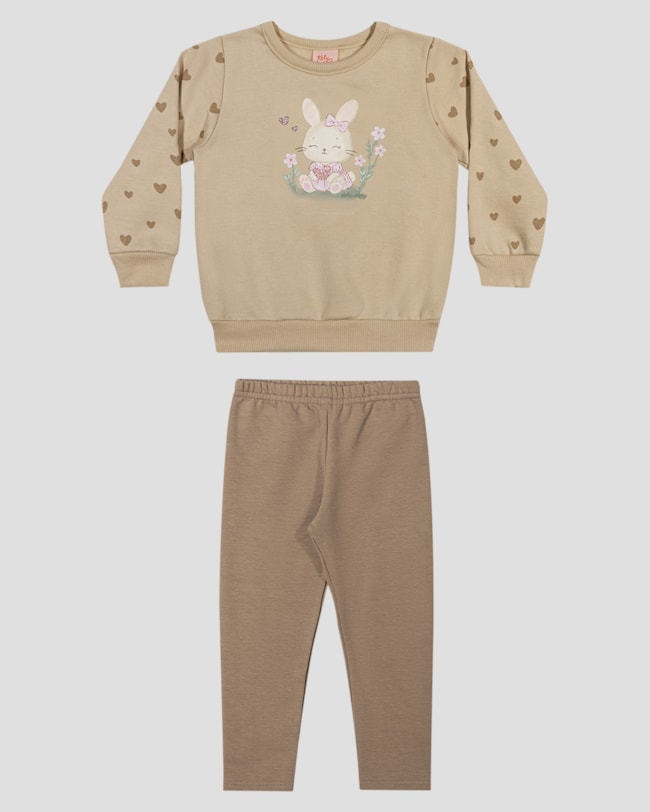 Conjunto Bebê Menina Blusão e Calça Coelhinho - Kely Kety - Bege-7c75f4d6-683a-4e9d-850a-ae93d5569ca0