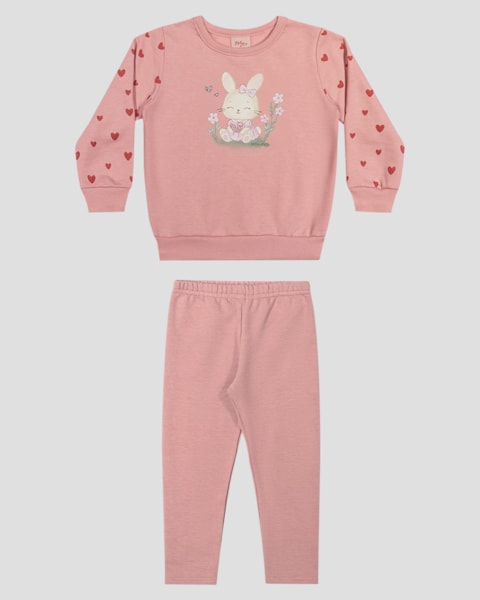 Conjunto Bebê Menina Blusão e Calça Coelhinho - Kely Kety - Rosa