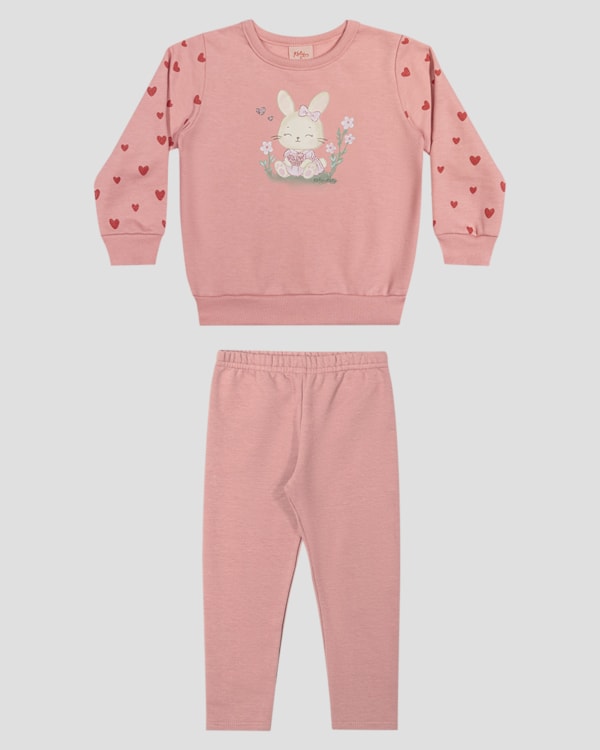 Conjunto Bebê Menina Blusão e Calça Coelhinho - Kely Kety - Rosa