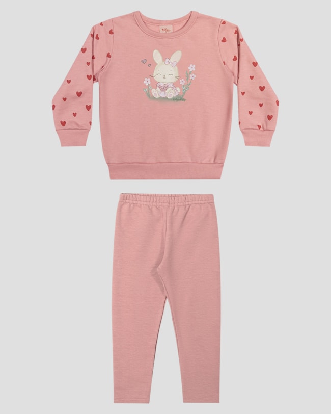 Conjunto Bebê Menina Blusão e Calça Coelhinho - Kely Kety - Rosa-75493242-b805-429f-8953-6b4e42747383