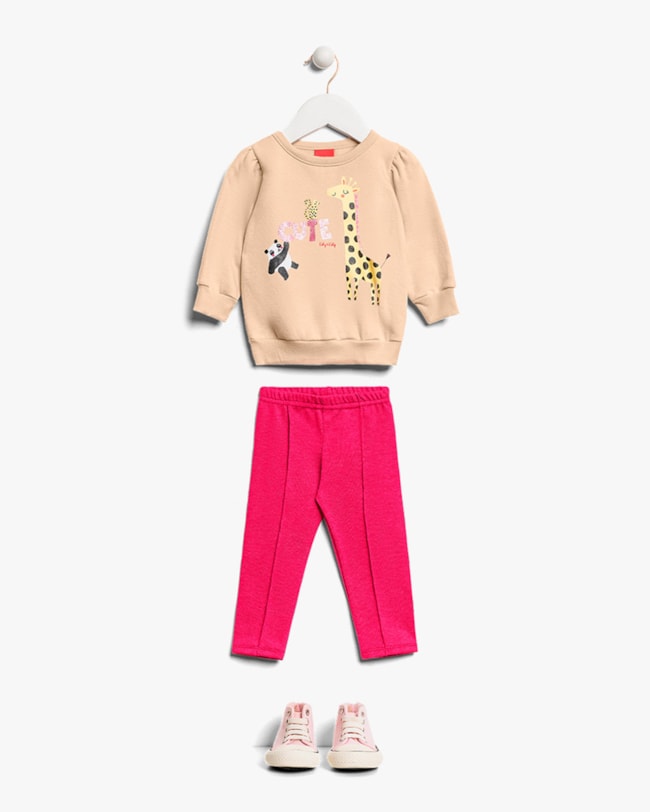 Conjunto Bebê Menina Blusão e Calça em Moletom - Kely Kety - Bege-21ab8955-98de-4b05-9531-6280ccbe5bf9