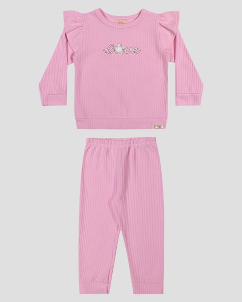 Conjunto Bebê Menina Blusão e Calça em Moletom Persa - Kely Kety - Rosa