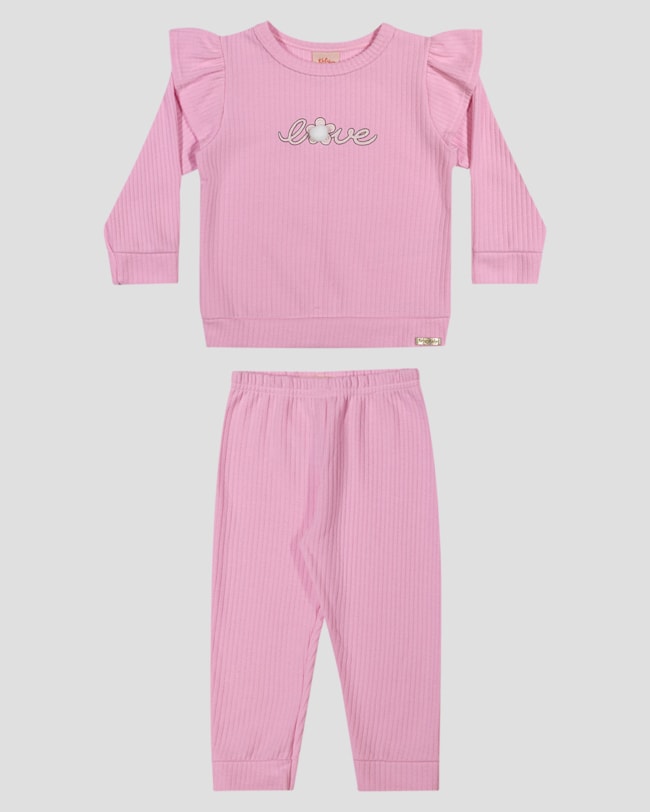 Conjunto Bebê Menina Blusão e Calça em Moletom Persa - Kely Kety - Rosa-bb306a92-037f-44f0-b41e-e5b0960e3dc4