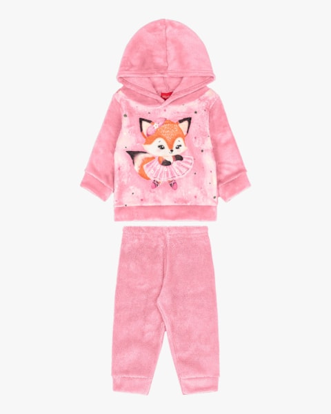 Conjunto Bebê Menina Blusão e Calça em Pelúcia - Kely Kety - Rosa