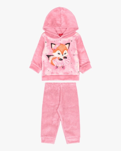 Conjunto Bebê Menina Blusão e Calça em Pelúcia - Kely Kety - Rosa