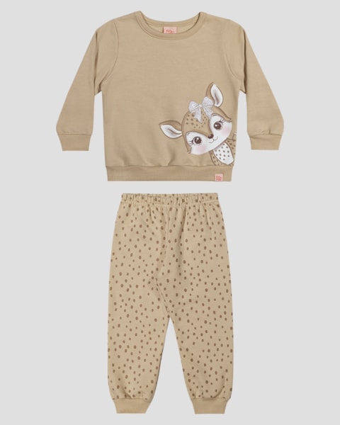 Conjunto Bebê Menina Blusão e Calça Estampado - Kely Kety - Bege