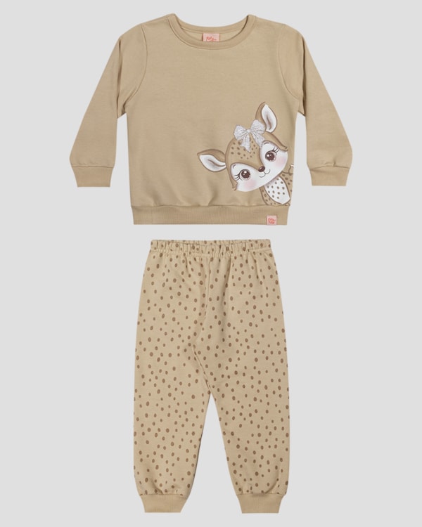 Conjunto Bebê Menina Blusão e Calça Estampado - Kely Kety - Bege