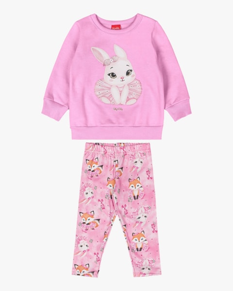 Conjunto Bebê Menina Blusão e Legging Estampa Coelhinho - Kely Kety - Rosa