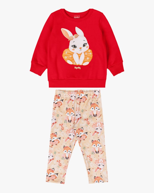 Conjunto Bebê Menina Blusão e Legging Estampa Coelhinho - Kely Kety - Vermelho-3b9afdfe-f182-402f-b8eb-b1554ca5c0a8