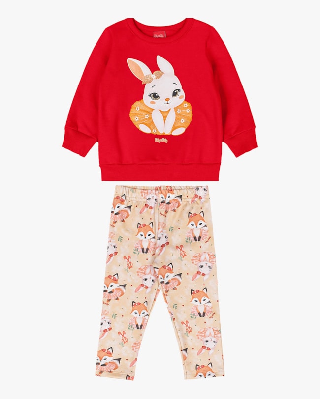 Conjunto Bebê Menina Blusão e Legging Estampa Coelhinho - Kely Kety - Vermelho-5236c9de-ddce-417a-bc8c-ad93607c252f