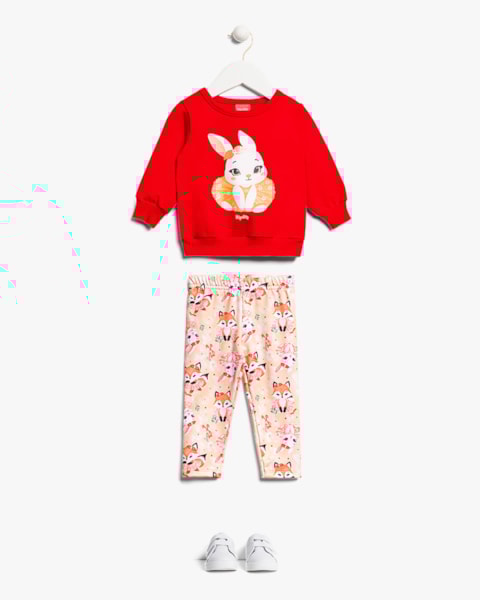 Conjunto Bebê Menina Blusão e Legging Estampa Coelhinho - Kely Kety - Vermelho