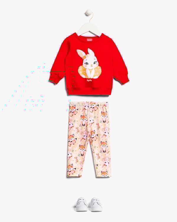 Conjunto Bebê Menina Blusão e Legging Estampa Coelhinho - Kely Kety - Vermelho