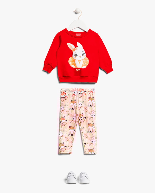 Conjunto Bebê Menina Blusão e Legging Estampa Coelhinho - Kely Kety - Vermelho-963625a3-a8a5-4758-956d-fd99b4b5252d