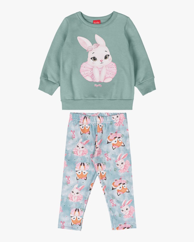 Conjunto Bebê Menina Blusão e Legging Estampa Coelinho - Kely Kety - Verde-c7cf8eb4-433d-4f19-bf86-574ae669641f