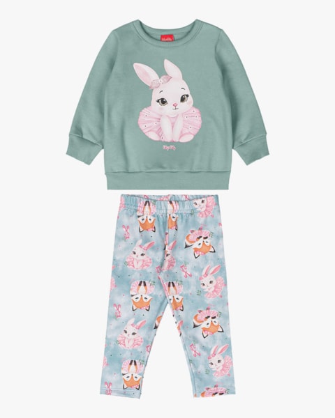 Conjunto Bebê Menina Blusão e Legging Estampa Coelinho - Kely Kety - Verde