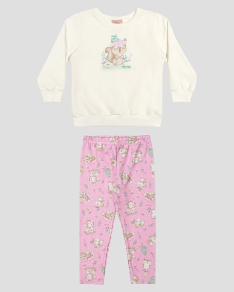 Conjunto Bebê Menina Blusão e Legging Estampada - Kely Kety - Branco
