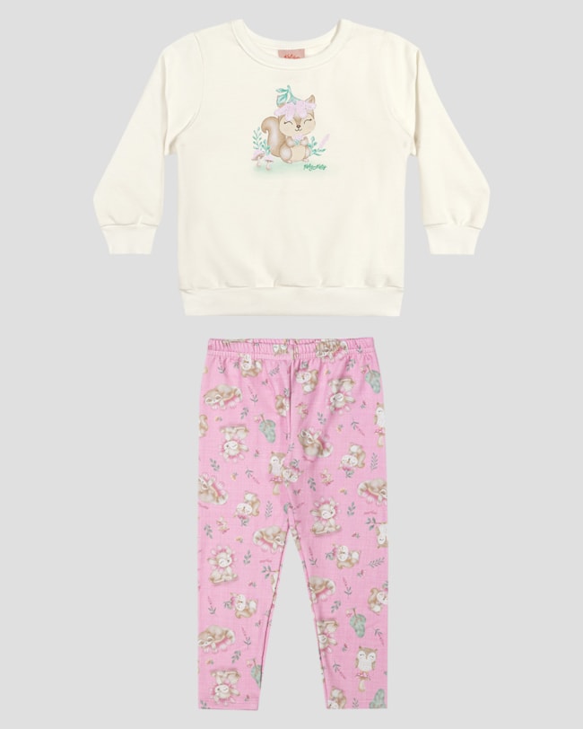 Conjunto Bebê Menina Blusão e Legging Estampada - Kely Kety - Branco-d9eeeb7e-2945-404d-a94e-39c903b7c3e8