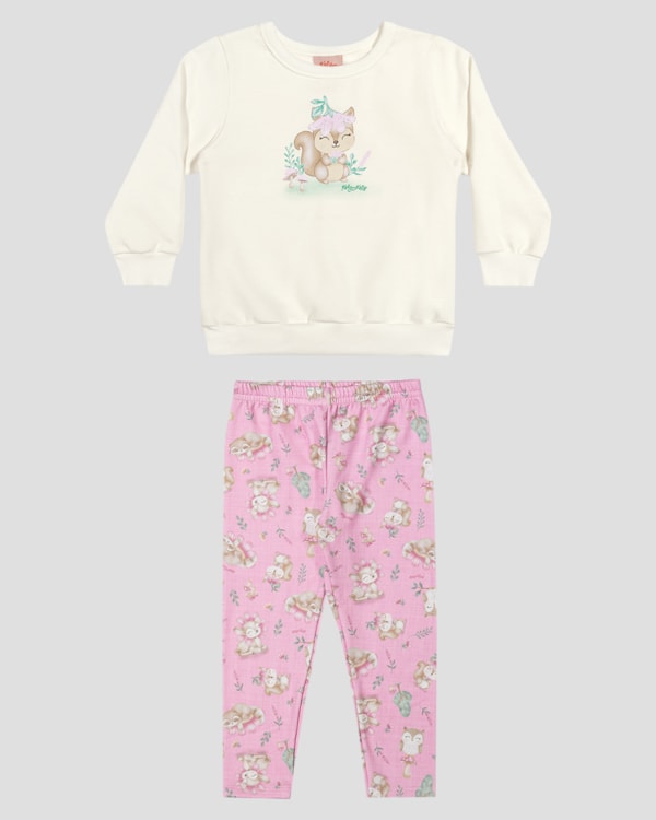 Conjunto Bebê Menina Blusão e Legging Estampada - Kely Kety - Branco