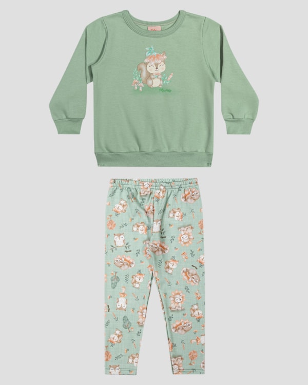 Conjunto Bebê Menina Blusão e Legging Estampada - Kely Kety - Verde