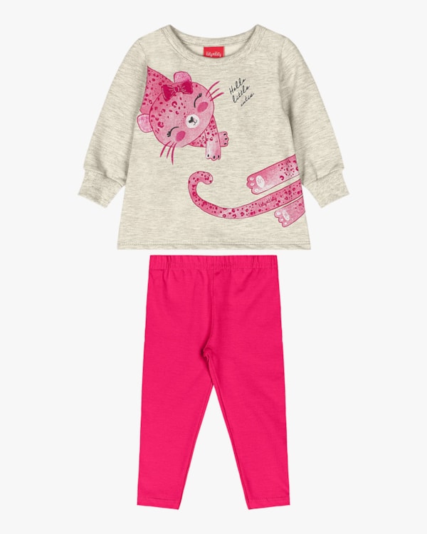 Conjunto Bebê Menina Blusão e Legging Oncinha - Kely Kety - Mescla