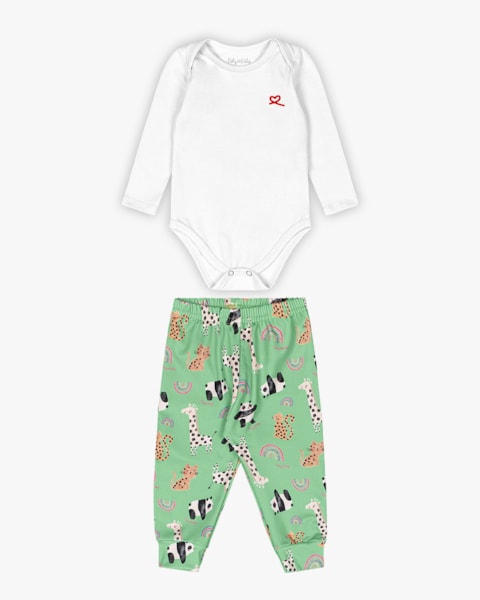 Conjunto Bebê Menina Body e Calça Estampada - Kely Kety - Branco