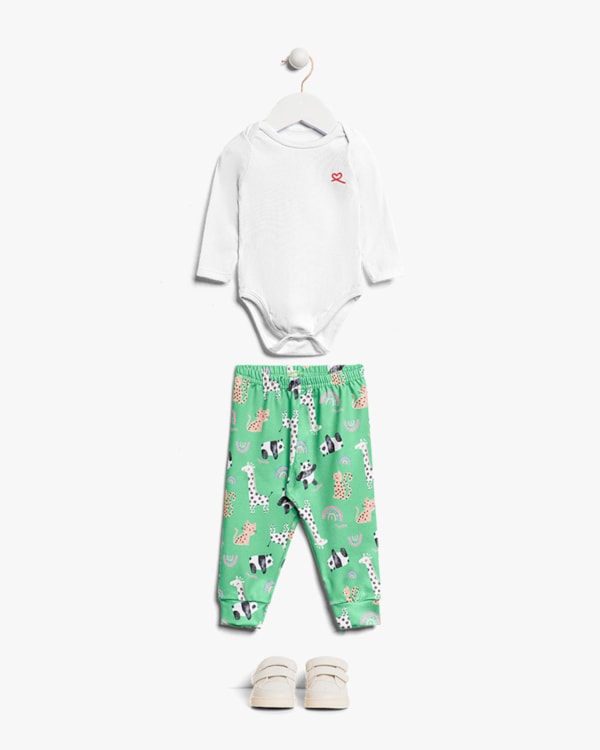 Conjunto Bebê Menina Body e Calça Estampada - Kely Kety - Branco