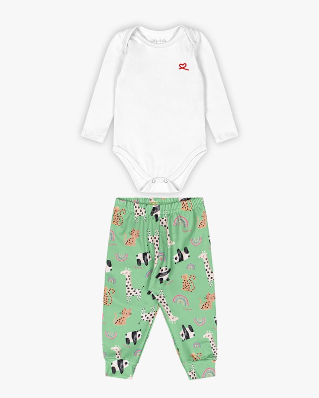 Conjunto Bebê Menina Body e Calça Estampada - Kely Kety - Branco-f8e6dfb6-569a-4714-9f7e-c737335c930e