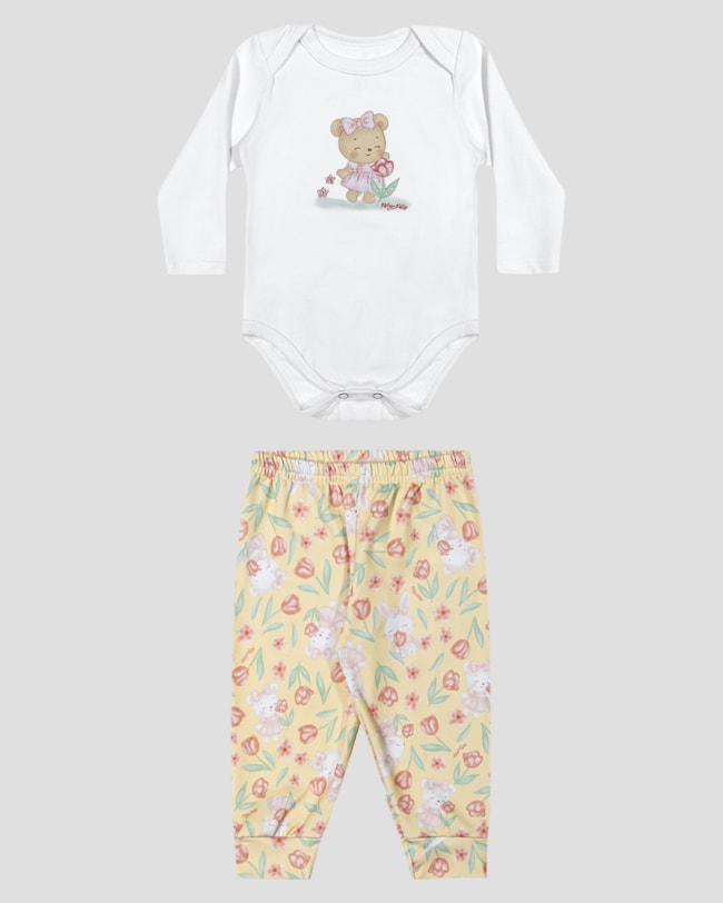 Conjunto Bebê Menina Body e Calça Estampada - Kely Kety - Branco-9ac0a8b2-13f7-40ee-ba51-e53fe2f2d085