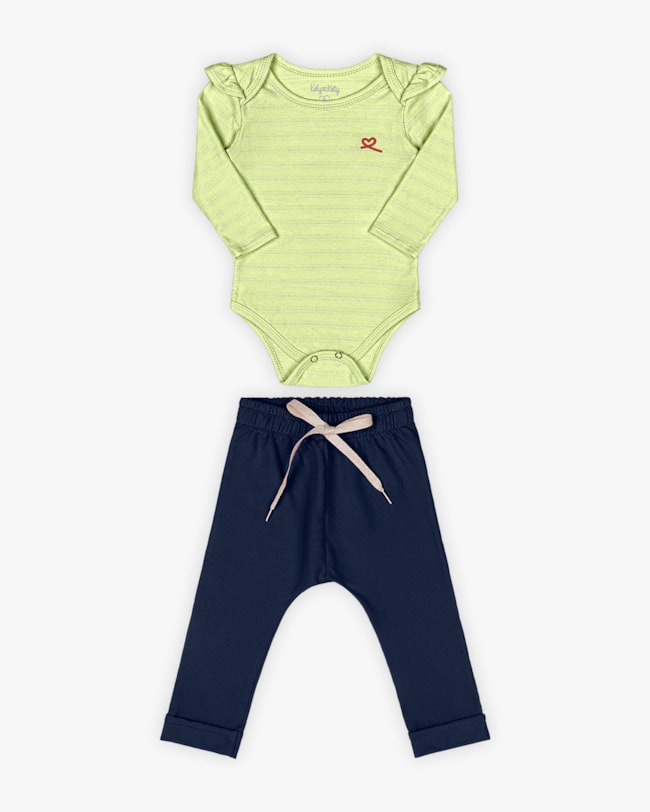 Conjunto Bebê Menina Body e Calça - Kely Kety - Matcha-0c73f4c4-0a81-4c7e-baa3-4c25c9baddae