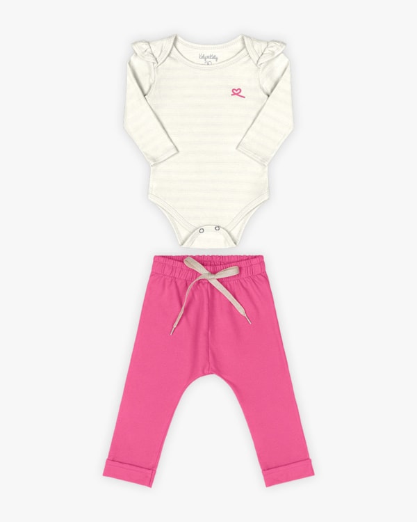 Conjunto Bebê Menina Body e Calça - Kely Kety - Natural G
