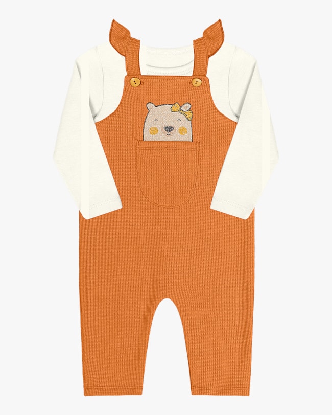 Conjunto Bebê Menina Body e Jardineira Kely Kety - Branco-fca76488-bcb8-44d6-a0dd-37192783979f