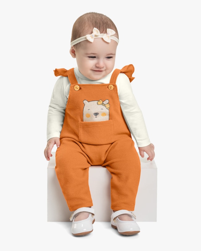 Conjunto Bebê Menina Body e Jardineira Kely Kety - Branco-ae4e326b-5363-4702-95f0-c376ca532006