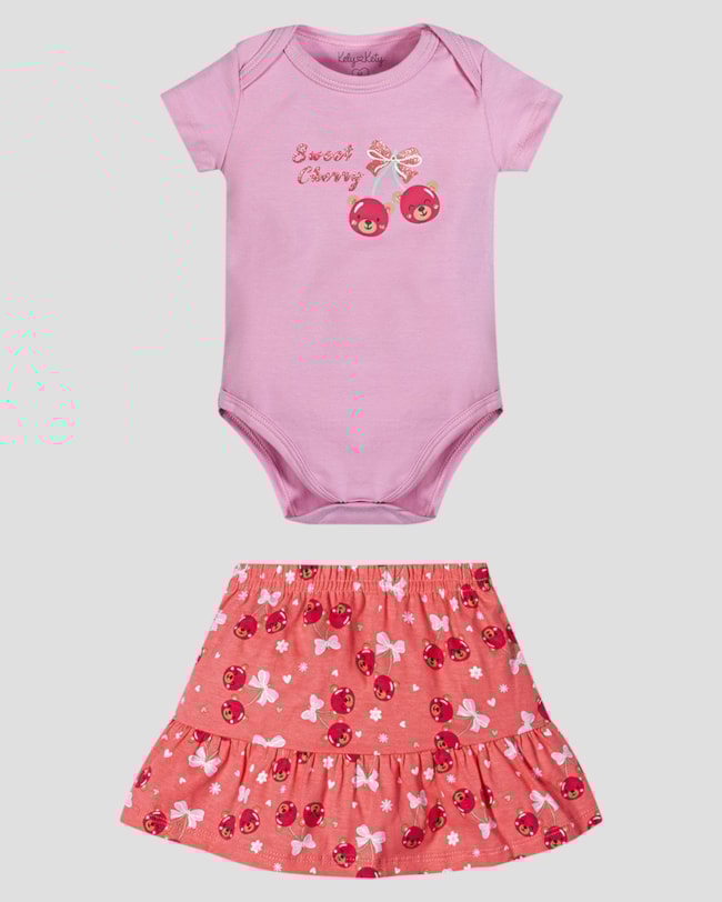 Conjunto Bebê Menina Body e Saia Estampa Kely Kety Rosa-16748152-782b-4e56-baec-08cfebe00fff