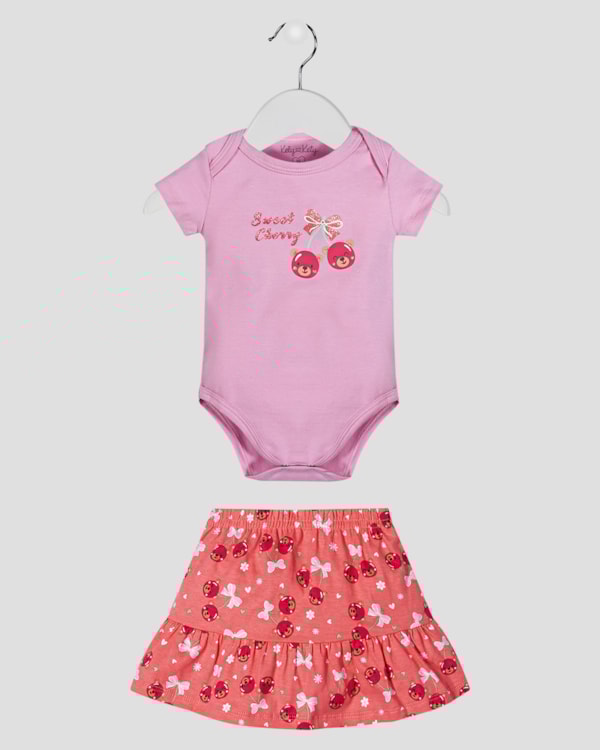 Conjunto Bebê Menina Body e Saia Estampa Kely Kety Rosa