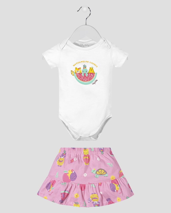 Conjunto Bebê Menina Body e Saia Estampada - Kely Kety - Branco-d2aa1c4d-bafb-4c67-b319-fc0e1185a04e