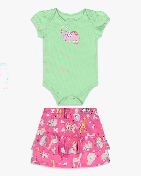 Conjunto Bebê Menina Body e Saia Estampada - Kely Kety - Sorvete de Menta