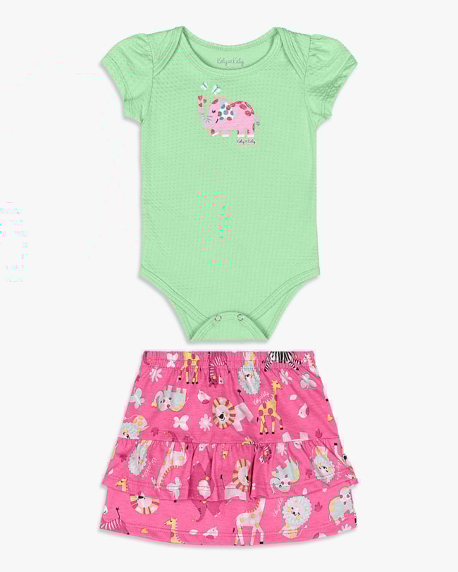 Conjunto Bebê Menina Body e Saia Estampada - Kely Kety - Sorvete de Menta-24fa3276-7d5e-4381-af2c-e84e62595013