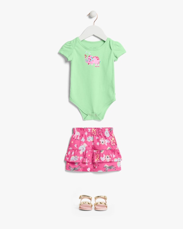 Conjunto Bebê Menina Body e Saia Estampada - Kely Kety - Sorvete de Menta